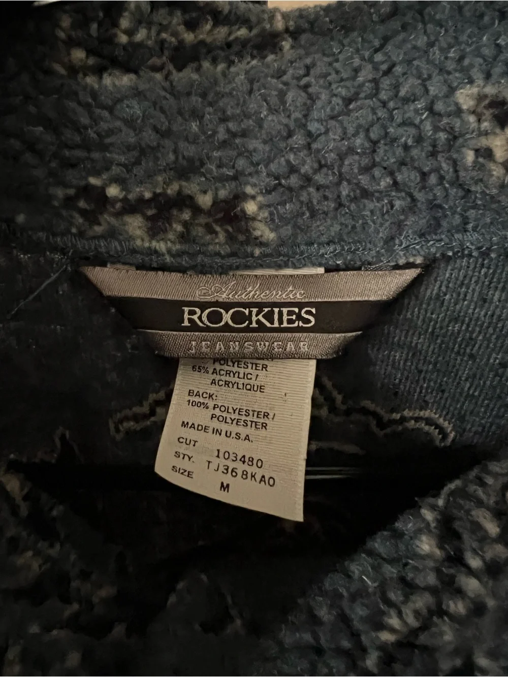 Rockies Dark Blue Patterned Sherpa Jacket vintage - Picture 3 of 5